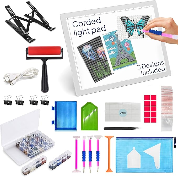 iVyne Corded A4 Light Pad for Diamond Painting & Art Projects – LED Light Board with Diamond Art Accessories – Ultra-Thin & Portable Diamond Dot Light Board, Perfect for Artists - White
