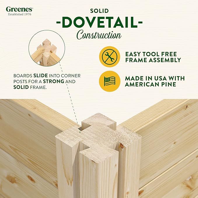 Greenes Fence Original Pine Raised Garden Bed, 2' x 2' x 7" (2-Pack) - Made in USA with American Pine