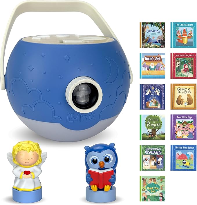 Kids Book Projector – 6 Bible & 5 Classic Read-Aloud Stories, 10 Songs & Night Light & Soothing Dream Music | Children Ages 3+ Storytime Projector for Kids & Toddler | Toys, Owl & Angel