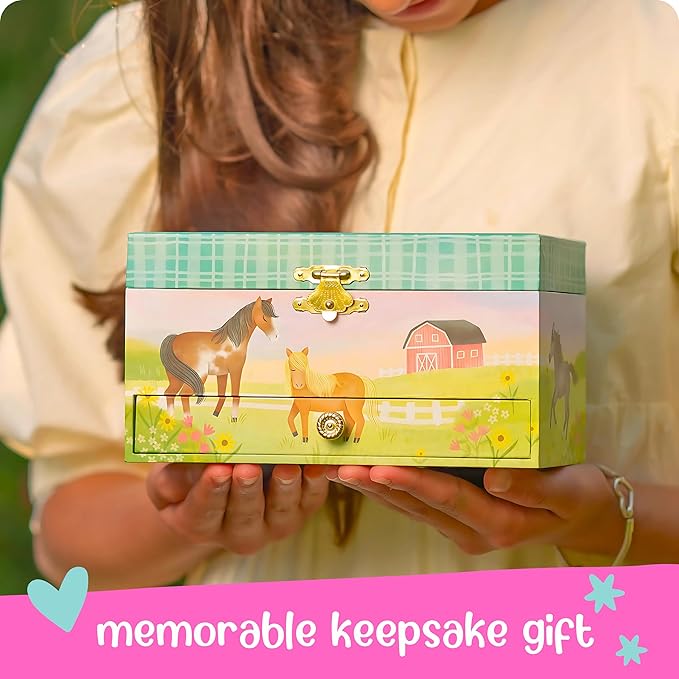 Musical Horse Kids Jewelry Box - Girls Jewelry Box with Mirror, Horse Toys for Girls Age 4-6