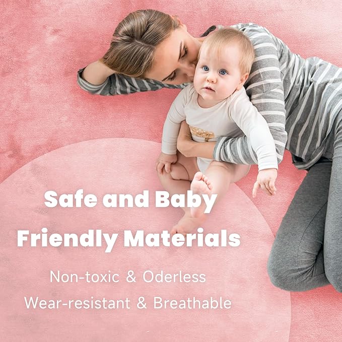 ACOMOPACK Baby Play Mat for Floor 1.3" Thick Memory Foam 50x50 Soft Velvet Playpen Mat for Kids,Infants,Toddlers,Tummy Time Crawling Mats with Non-Slip Bottom,Yoga,Tatami,Nursery Rug（Pink）