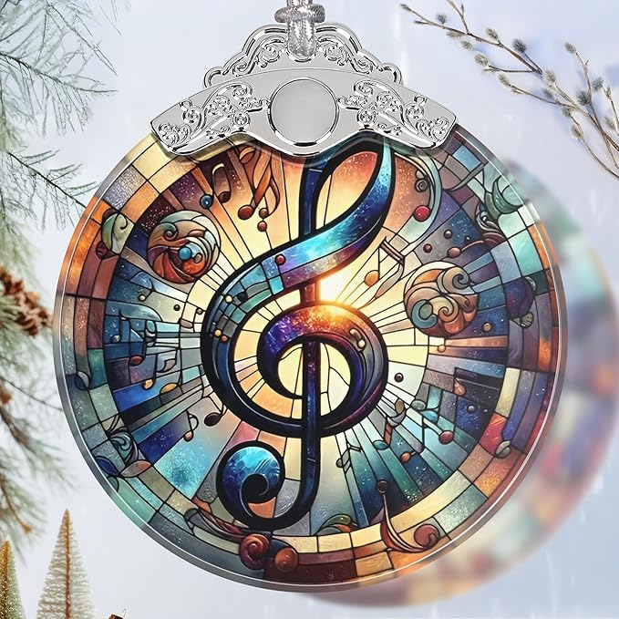 Musical Note Stained Glass Orament - Christmas Ornament - Christmas Decorations for Tree - Holiday Present ldeas - Gift Exchange