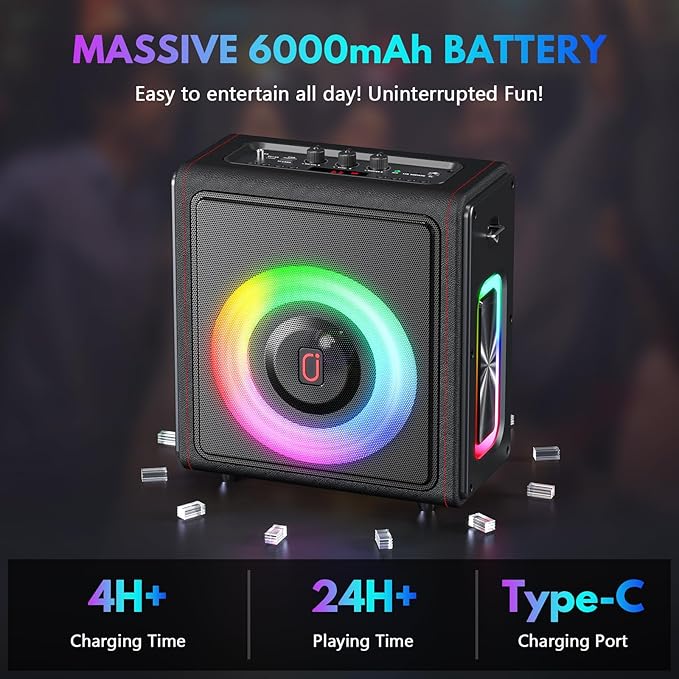 Karaoke Machine, Portable Bluetooth 5.3 Speaker with 2 Wireless Microphones for Adults, PA System with Pitch Correction & Echo Adjustment, Supports TWS/TF Card/USB/AUX/Live for Home Party