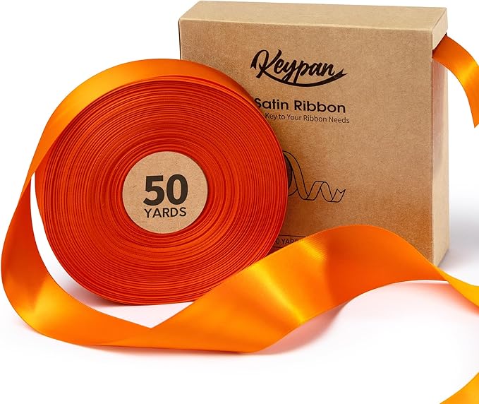 Orange Satin Ribbon 1-1/2 Inch x 50 Yards Double-Faced for Bows Crafts Gift Wrapping Christmas Flower Bouquet Fall Wedding