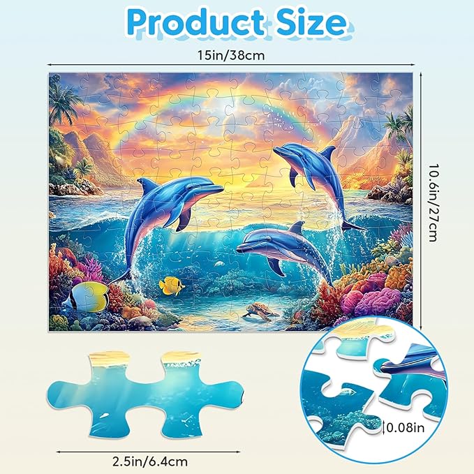 4-Pack Puzzles for Kids Ages 6-8 8-10 Year Old - Lions Horses Owls Dolphins, Large Piece Puzzles for Seniors, 100 Pieces Jigsaw Puzzles for Kids Ages 4-6, Learning Educational Toys for Boys and Girls