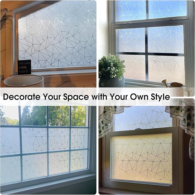 Coavas Window Privacy Film, Frosted Glass Static Cling, Decorative for Bathroom Door Covering, UV Blocking Window Cling, Non-Adhesive Vinyl Sticker, Day and Night Tint for Home, 35.4x78.7 Inch