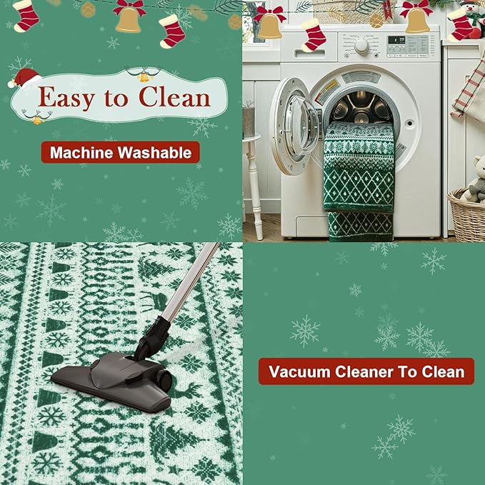 Christmas Kitchen Runner Rug, 2x6 Rug Runners for Hallways Non Slip, Low Pile Soft Washable Bathroom Runner Rug, Xmas Winter Holiday Home Decor Carpet Runners for Bedroom Laundry