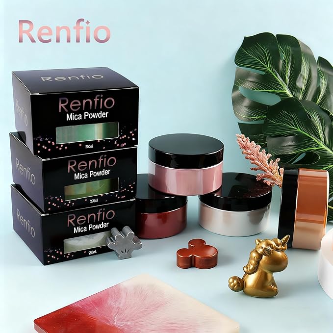 Renfio 100g Mica Powder Pigment, Metallic Natural Dye Mineral Pearl Shimmer Epoxy Resin Dye for Painting Soap Making Slime Bath Bombs 3.5 Oz - Atomic Blue