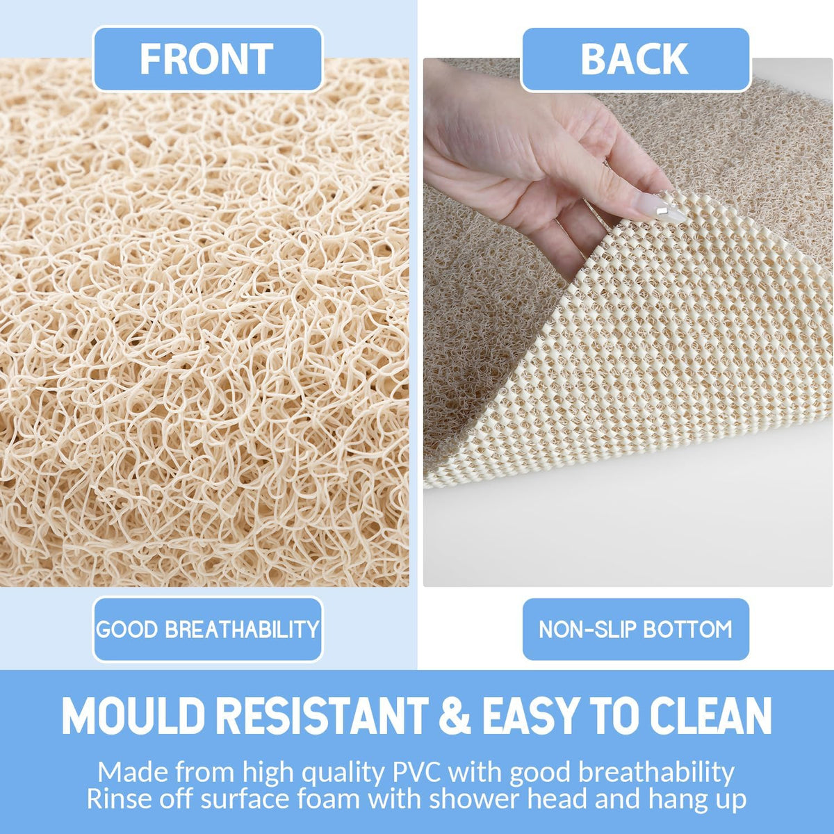 Non-Slip Bathtub Mat, Anti Slip Shower Mat, Fast Drying Bathtub Mats, Foot Scrubber Mat, Anti Slip Mat for Tub, Floor, Bathroom, Kitchen, Home, Hotel (Beige 71"×24")