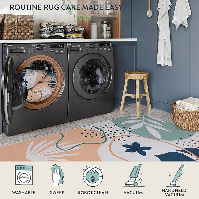 Lahome Washable Area Rug 5x7 - Non-Slip Soft Carpet for Bedroom Ultra-Thin Stain Resistant Rug for Living Room Throw Cute Kids Nursery Rug, Boho Botanical Print Indoor Rugs for Entryway Office