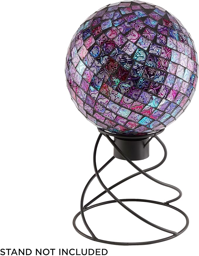Alpine Corporation 10" Diameter Indoor/Outdoor Glass Mosaic Gazing Globe Yard Decoration, Purple Embossed Tile