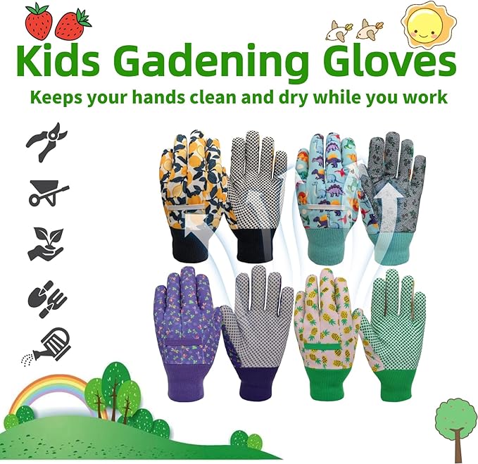 Kids Gardening and Garden Gloves for Toddler,Children's Yard Work Glove,Gift,Cute Pattern,Age3-8