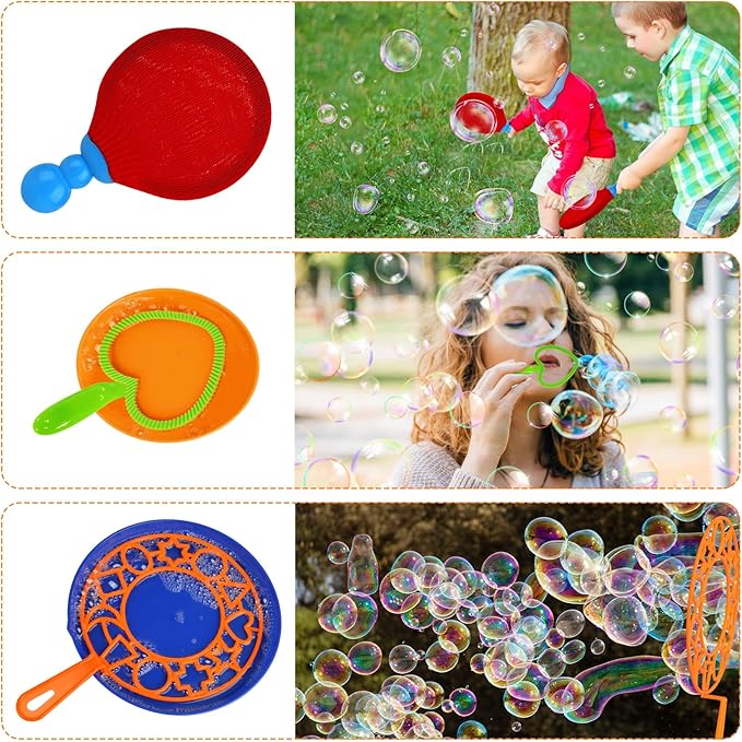 Roberly 18 PCS Big Bubble Wands Toys Set with Solution, Tray, Soft Racket, Bulk Funny Bubbles Making Toys for Kids Summer Outdoor Activities Game Birthday Party Favors