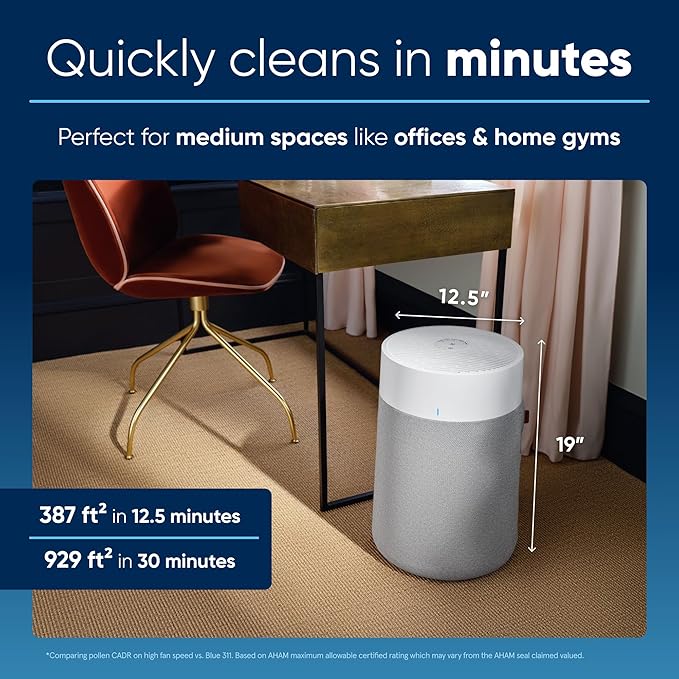 BLUEAIR Air Purifiers for Medium Rooms, Bedroom, Kitchen, Cleans 1,858 sqft in one hour, HEPASilent Smart Air Cleaner for Home, Pets, Allergies, Virus, Dust, Mold, Smoke - Blue Pure 311i Max