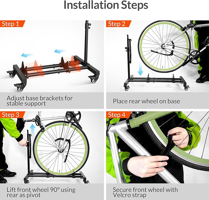Vertical Bike Stand, Freestanding Bike Rack Garage Storage Upright Bicycle Floor Stand Indoor Bike Holder with Adjustable Height for Garage & Apartment - for Wheels Sizes up to 29”