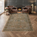 5x7 Washable Area Rug for Living Room Dining Room, Distressed Non Slip Vintage Floral Rugs for Bedroom, Traditional Indoor Floor Carpet for Dining Kitchen Farmhouse Olive/Charcoal
