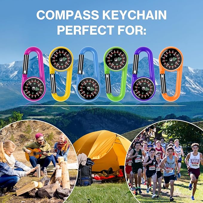 12 Pcs Mini Compass Keychain for Kids Bulk, Small Pocket Magnetic Compass Survival Hiking for Outdoor Survival Camping Party Backpacking Accessory