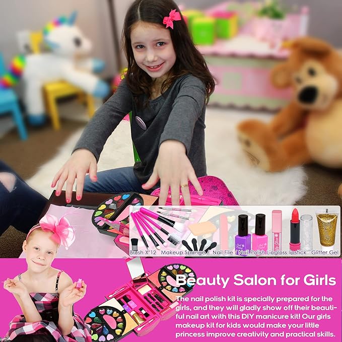 Kids Makeup Kit for Girl - 59 PCS Real and Safe Make up for Kids Girls, Washable Little Girls Makeup, Princess Toy Makeup Kit for Children, Girls Toys Age 4-12, Birthday Christmas Gifts for Girls