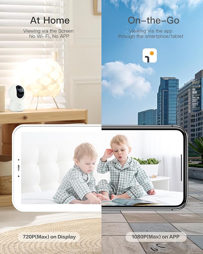 ARENTI Video Baby Monitor with Camera and Audio, 5-inch Smart Baby Camera Monitor with Free Phone App, 1080P, VOX, PTZ, One-Touch Call, Temp Sensor, Lullaby, Night Vision, Auto Tracking, 2-Way Talk