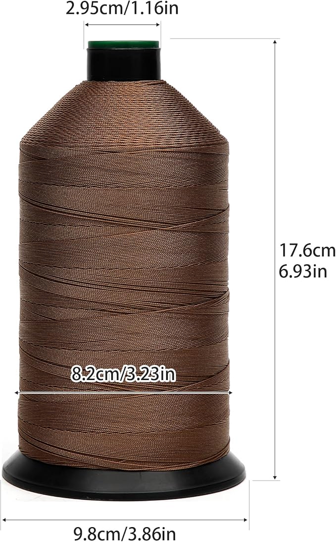 Extra Strong Bonded Nylon Thread #138 Tex135 – 16 OZ, 3000yds, Versatile Stitching Solution for Leather, Upholstery, Canvas Repair and More (Tawny Brown)