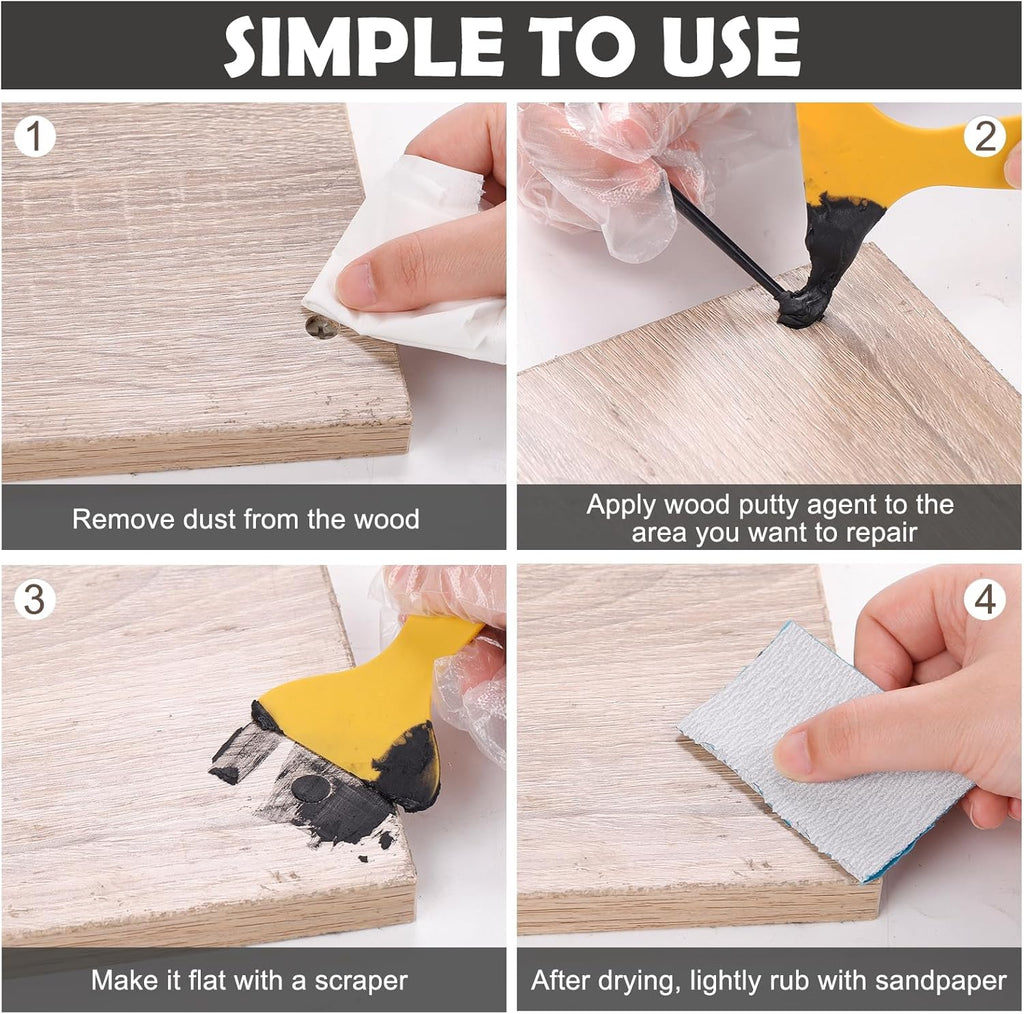 SEISSO Wood Putty, Black Wood Filler Paintable, Wood Putty Outdoor Waterproof, Wood Repair Putty Stainable, Wood Furniture Repair kit - Restore Wooden Table, Cabinet, Floors, Door