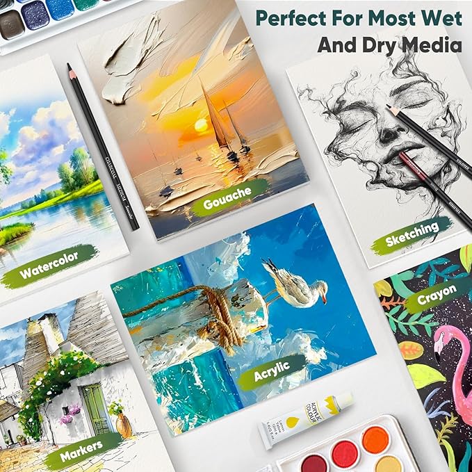 Soucolor Watercolor Paper Pad, 9"x12" Water Color Paper, 140lb/300gsm 40 Sheets Artist Painting Drawing Paper Book, Art Supplies for Adults Kids, Watercolor Paint Set, Sketchbook, Journal, Notebook