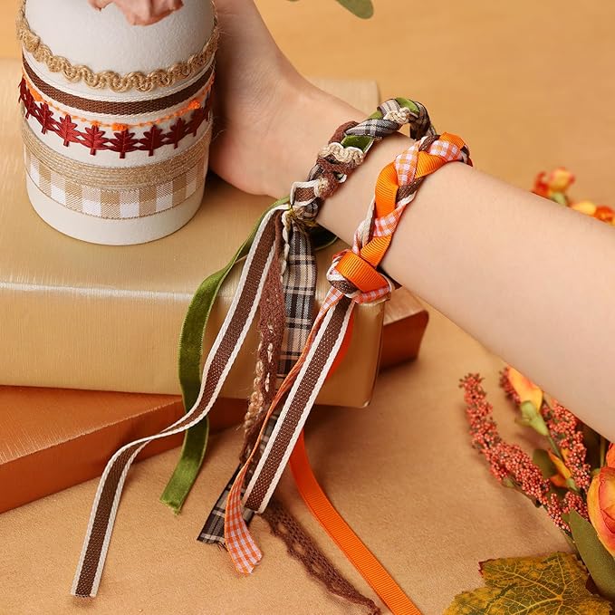 LaRibbons Fall Ribbons for Crafts 10 Rolls Harvest Craft Set for Wreaths, Thanksgiving Decor, Gift Wrapping, 3/8" + 5/8", 47 Yards