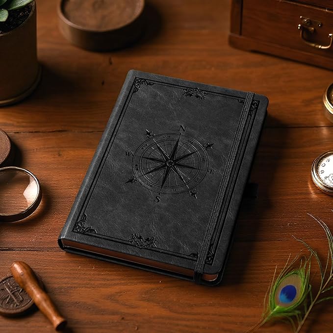 AHGXG Thick Journal Lined Notebook for Men - 320 Numbered Pages A5 College Ruled Notebook for Writing, 100gsm Paper, Vintage Leather Hardcover, for Women Work Office School, 5.75'' X 8.38''- Black