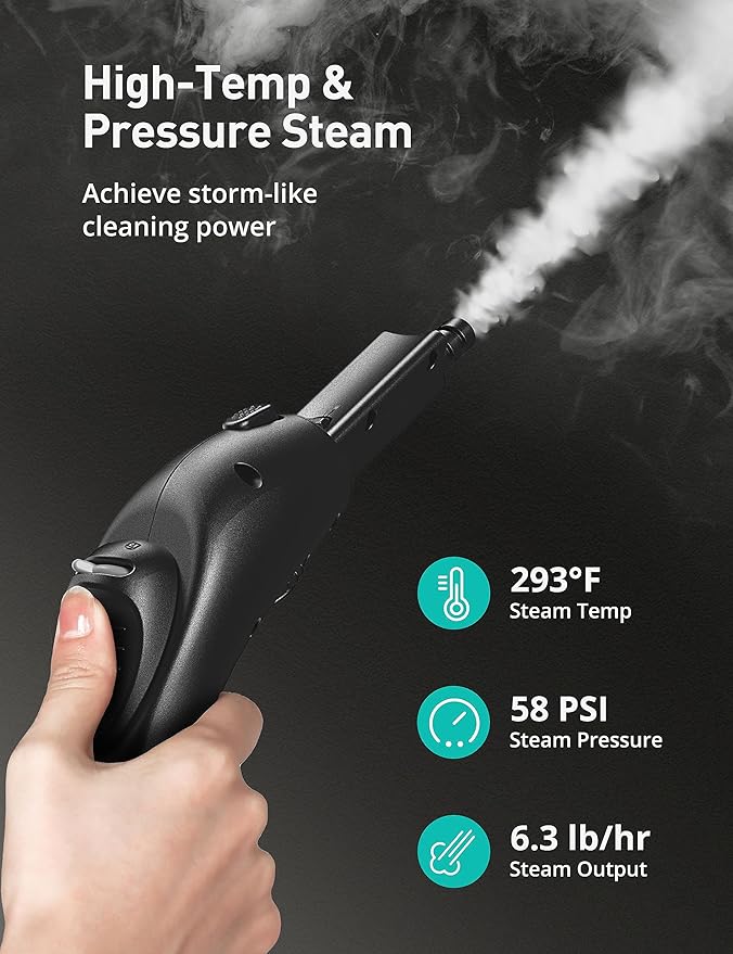 Steam Cleaner, 293°F 58 PSI Powerful Multipurpose Handheld Steam Mop for Home Use, 21 Attachments, 50Oz Capacity, Heavy Duty Steamer for Carpets, Floors, Cars, Tiles, Crack Cleaning, Titanium