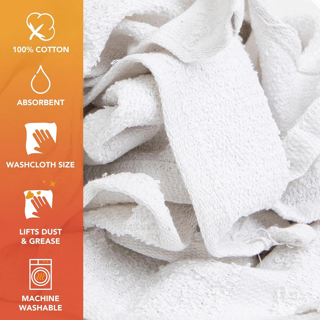 Arkwright W11 Terry Cloth Towels for Cleaning - Case of 25 - Soft Cotton Blend Washable Multi-Purpose Bar Mop, Absorbent & Quick Dry, Bulk Box of Rags for Kitchen, Auto Shop, and Garage, 25 lb, White