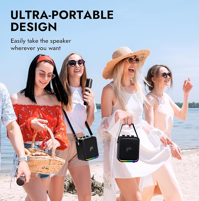 YLL Portable Bluetooth Karaoke Machine: 60W Powerful Speaker with 2 Wireless Microphones, Lightweight with Shoulder Strap, Perfect for Adults & Kids, Home & Outdoor Party