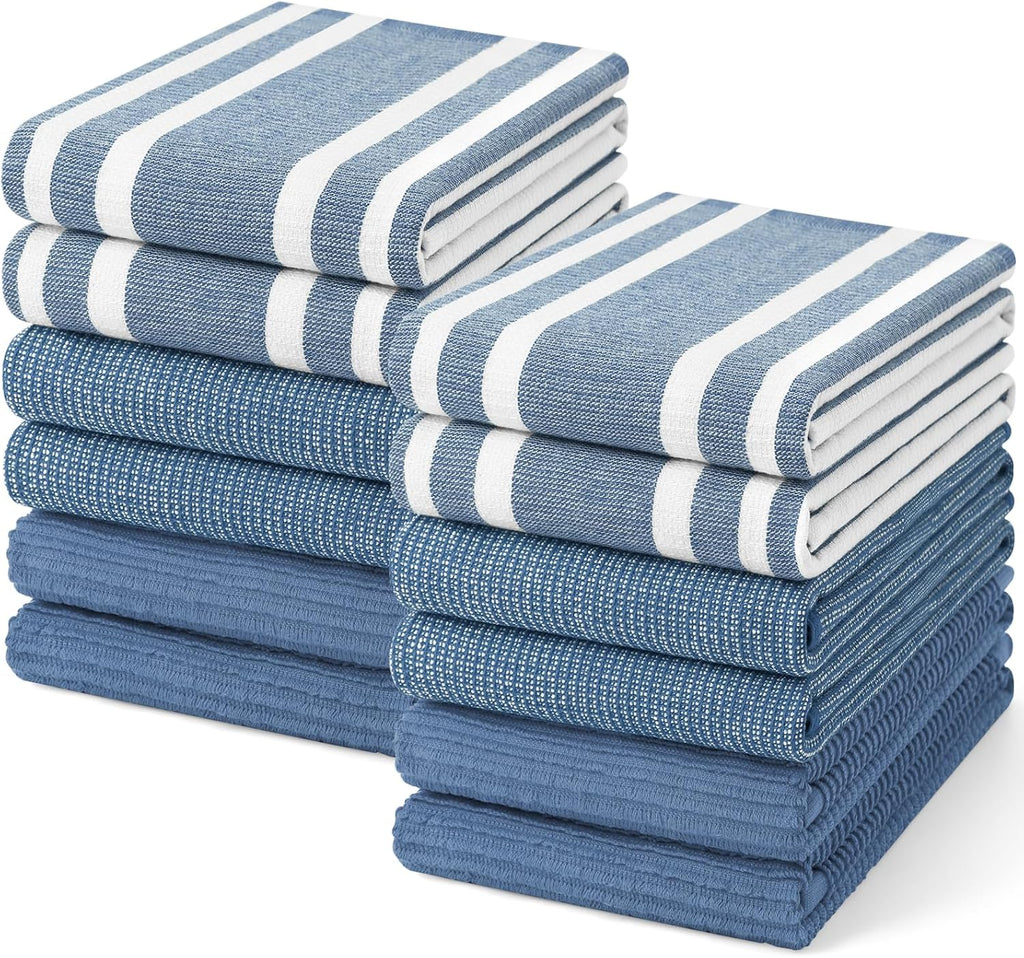 Homaxy Premium Kitchen Towels(18”x 28”, 12 Pack), Large Cotton 380 GSM Kitchen Hand Towels, Soft and Absorbent Terry Dish Towels, Multipurpose Tea Towel Set with Hanging Loop, Navy Blue