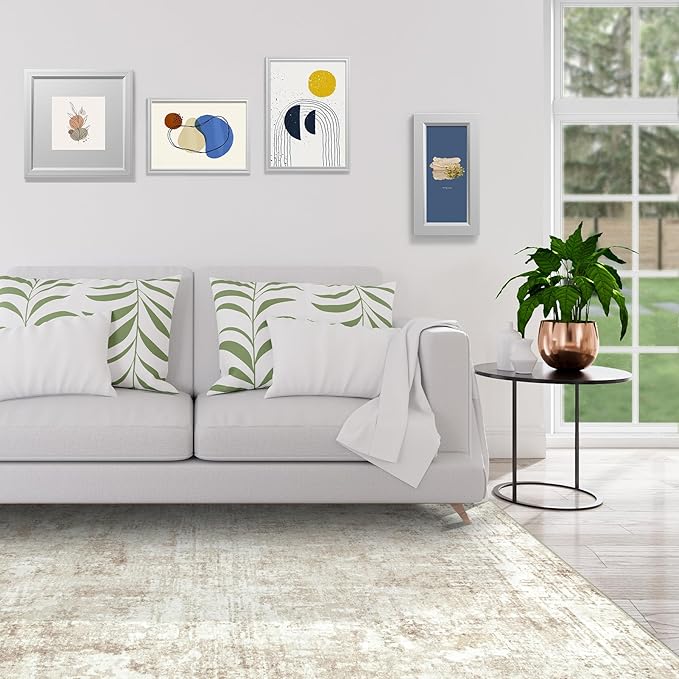 5x7 Area Rugs for Living Room Rug Washable: Modern Rug for Dining Room Bedroom Carpet Non Slip Low Pile 5 by 7 Indoor Abstract Nursery Home Office Beige