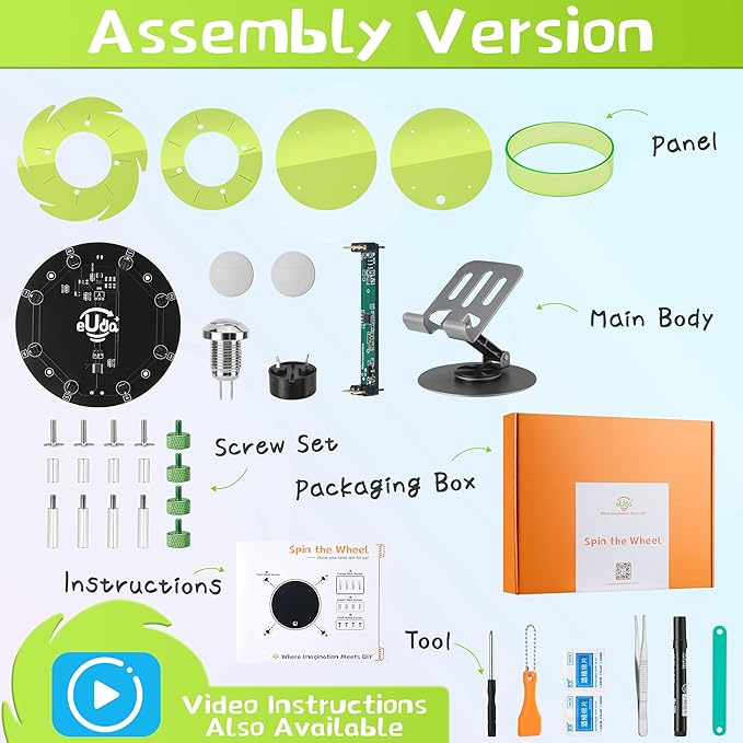 STEM DIY Toys Hand Assembly Electronic Spin The Wheel | Science Craft Kit for Kids Ages 8-9-10-11-12-13-14-15+ Years Old | Educational Gifts for Boys&Girls | Video Guide (Round-Transparent Clear)