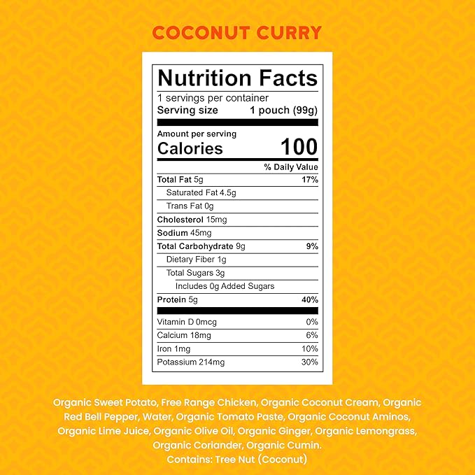 Serenity Kids 6+ Months Baby Food Pouches Chicken Coconut Curry Puree - Ethically Sourced Chicken & Non-GMO Veggies - BPA-Free for Baby Food Pouch - 3.5 Oz, 6 Pack
