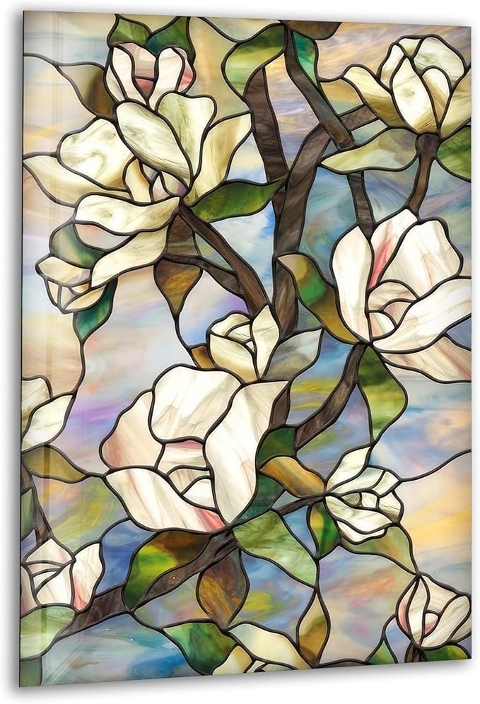 My Photostation.com 18Wx28H'' Stained Magnolia Glass Wall Art Tempered Glass Printing Wall Decor Large Wall Art Wall Hangings