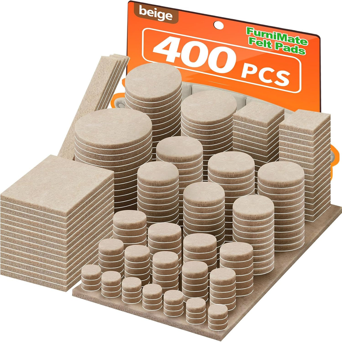 Felt Furniture Pads 400 Pieces, Furniture Pads for Hardwood Floors, Floor Protectors for Furniture Legs, Felt Pads for Furniture, Many Large Sizes Beige