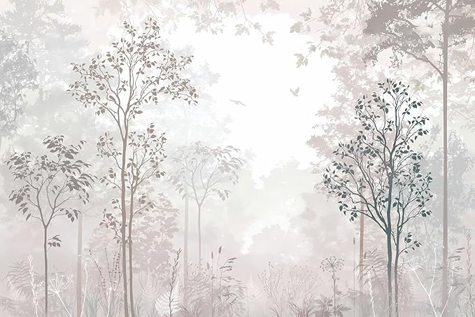 Beige Forest Wallpaper Woodland Wall Mural Large Wall Art for Bedroom Living Room Dining Room(Not Self-Adhesive)