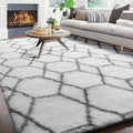 ONASAR 8x10 Area Rugs for Living Room, Washable Fluffy White and Grey Rug for Bedroom, Geometric Moroccan Indoor Shaggy Boho Soft Plush Floor Carpet for Kids Teen Nursery Dorm Home Decor Aesthetic