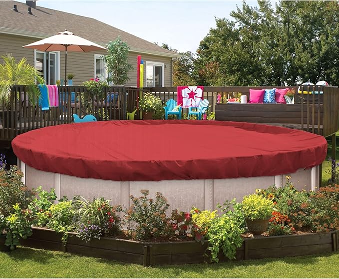 ECOOPTS 9 ft Round Pool Cover for Above Ground Pools, Swimming Pool Cover Protector Winter Safety Cover (Red)
