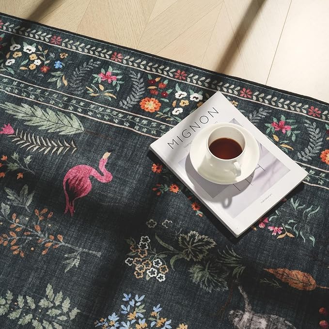Rugcomf Runners for Kitchen Rug Non Slip 2'x10' Long Washable Rugs with Rubber Backing Soft Floral Animal Carpet Runner for Kitchen, Laundry, Bedroom, Bathroom (Green)