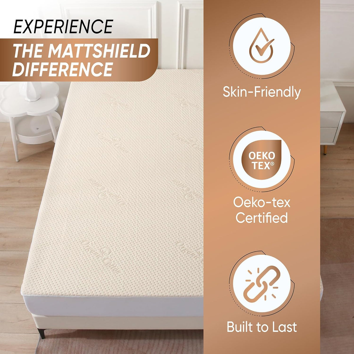 Luxury Waterproof Organic Mattress Protector King - Organic Cotton Breathable Mattress Pad Cover - New 380 GSM Comfort - Deep Pocket - Jersey Cotton Skirt - Fitted Comfort