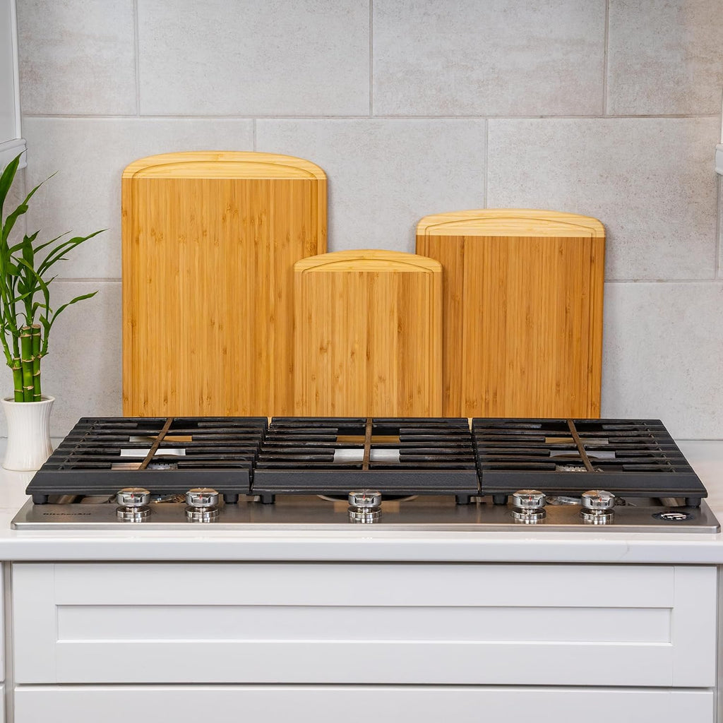 Extra Large Bamboo Cutting Board Set – Wood Cutting Boards for Kitchen, Non Toxic Cutting Board Set for Chopping, Slicing, Carving, Charcuterie – Ideal for Home Cooks, Entertaining, Family Meals