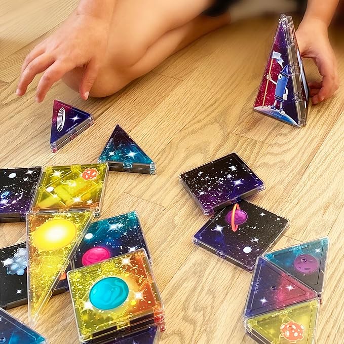 CreateOn Crayola Cosmic Magnetic Tiles, Building Set for Kids, Magnetic Building Toys for Kids, STEM Learning Toys for Boys and Girls Ages 3 and Up - 36-Pieces (Cosmic)