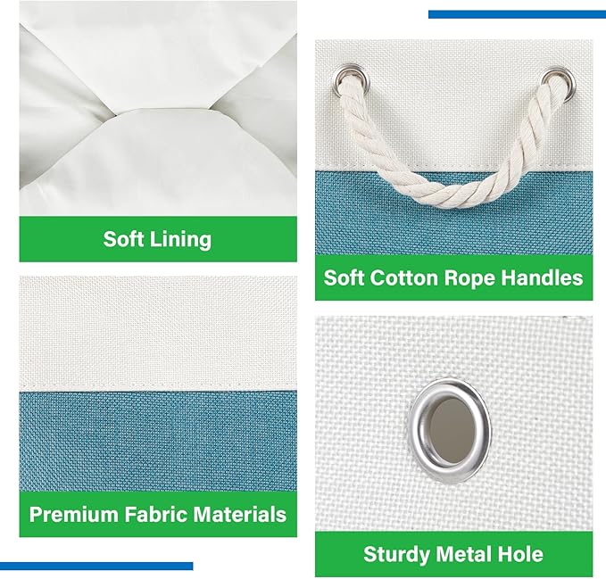 Bidtakay Extra Large Storage Baskets for Shelves 3 Pack Fabric Storage Bins for Organizing Linen Collapsible Organizer for Closet-White&Teal