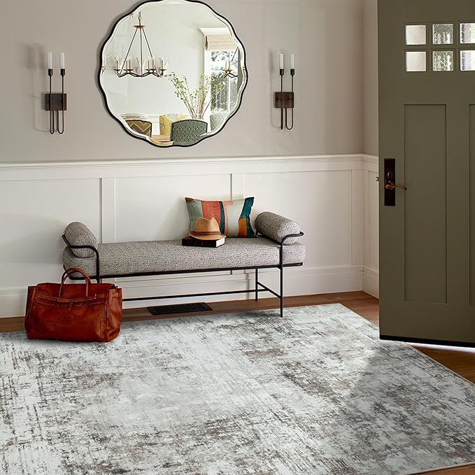 4x6 Area Rugs for Living Room Rug Washable: Modern Large Rug for Dining Room Bedroom Carpet Non Slip Low Pile 4 by 6 Indoor Abstract Nursery Home Office Brown Grey