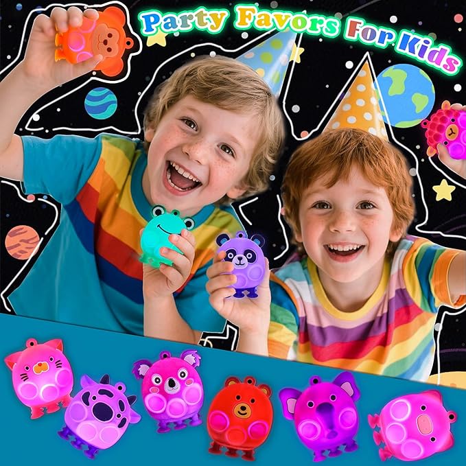 Light Up Animal Pop Fidget Toys, 12 PCS Silicone Suction Toys, Glow Party Favors for Kids, Goodie Bags Stuffers, Birthday Gifts, Bulk Toys Prizes, Classroom Prizes