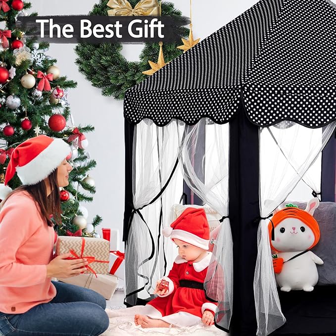 Monobeach Princess Tent Girls Black Large Playhouse Kids Castle Play Tent with Star Lights Gift Toy for Children Indoor and Outdoor Games