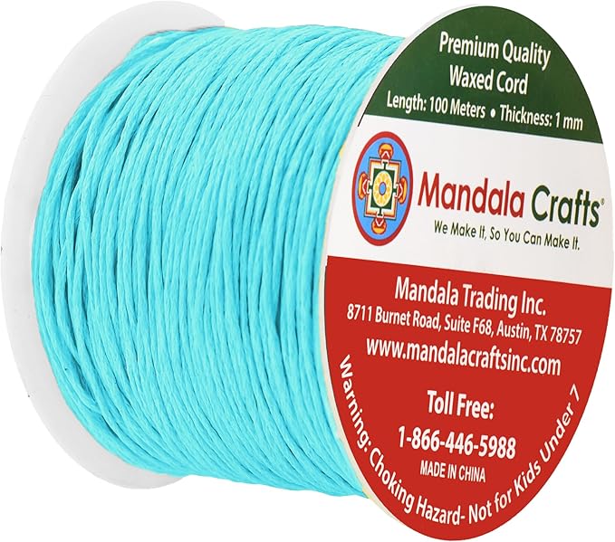 Mandala Crafts 1mm 109 Yards Turquoise Cotton Waxed Cord for Jewelry Making Bracelet Cord Waxed String - Beading String Thread Jewelry Cords for Necklaces String