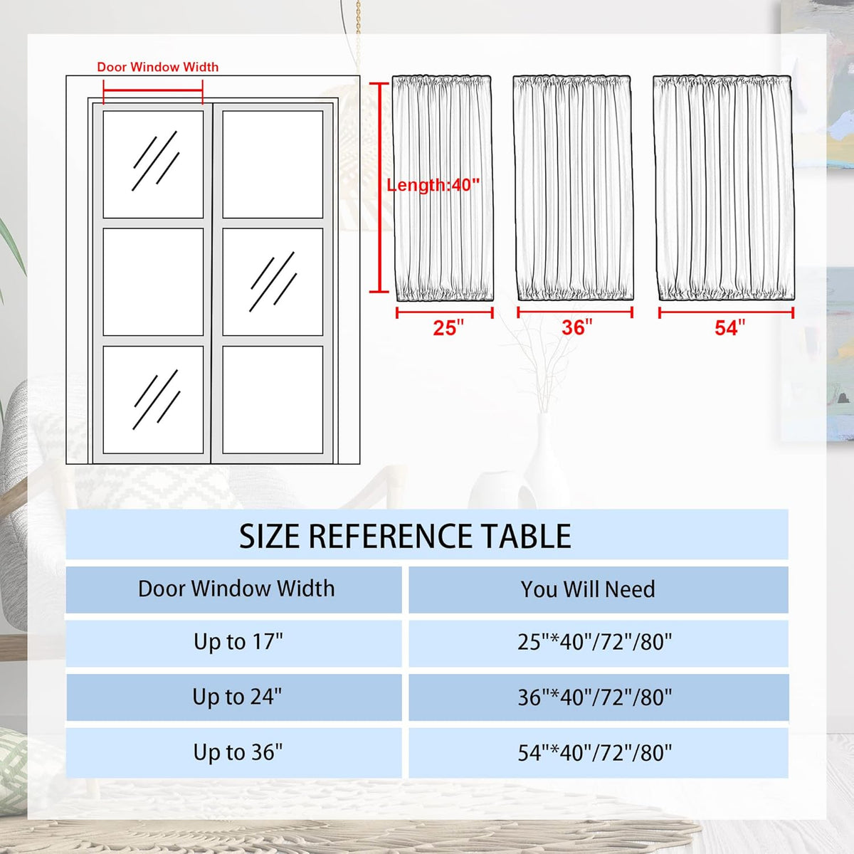 DWCN French Door Curtains – Rod Pocket Thermal Blackout Curtain for Doors with Glass Window, Christmas, Kitchen and Patio Doors for Privacy, 25 X 40 Inches Long, 1 Curtain Panel with Tieback, Red
